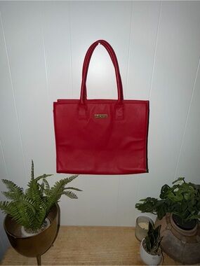 Joy & Iman Red Structured Tote with Gold Logo